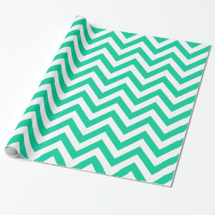 Caribbean Green White XL Chevron ZigZag Pattern Wrapping Paper
