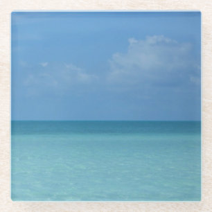 Caribbean Horizon Tropical Turquoise Blue Glass Coaster