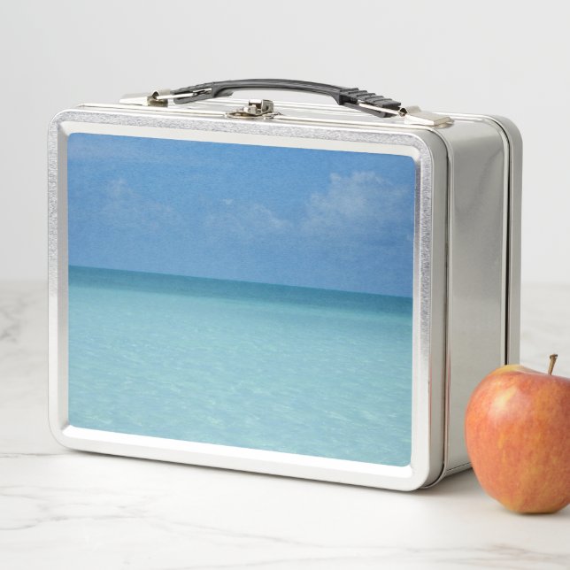 Caribbean Horizon Tropical Turquoise Blue Metal Lunch Box (In Situ)