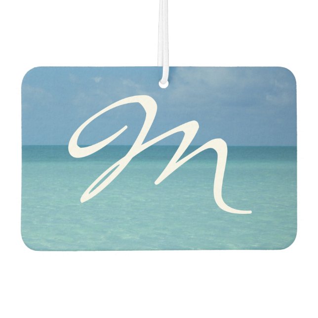 Caribbean Horizon Tropical Turquoise Blue Monogram Car Air Freshener (Front)