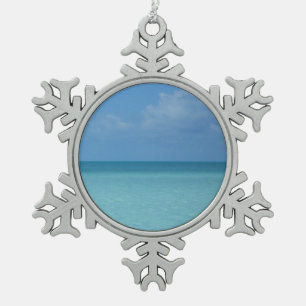 Caribbean Horizon Tropical Turquoise Blue Snowflake Pewter Christmas Ornament