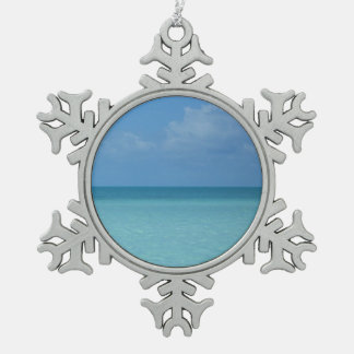 Caribbean Horizon Tropical Turquoise Blue Snowflake Pewter Christmas Ornament