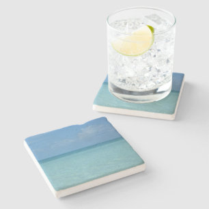 Caribbean Horizon Tropical Turquoise Blue Stone Coaster