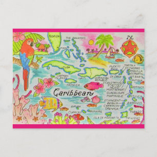 Caribbean Island Map Postcard