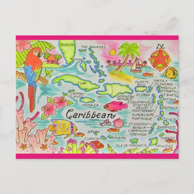 Caribbean Island Map Postcard (Front)