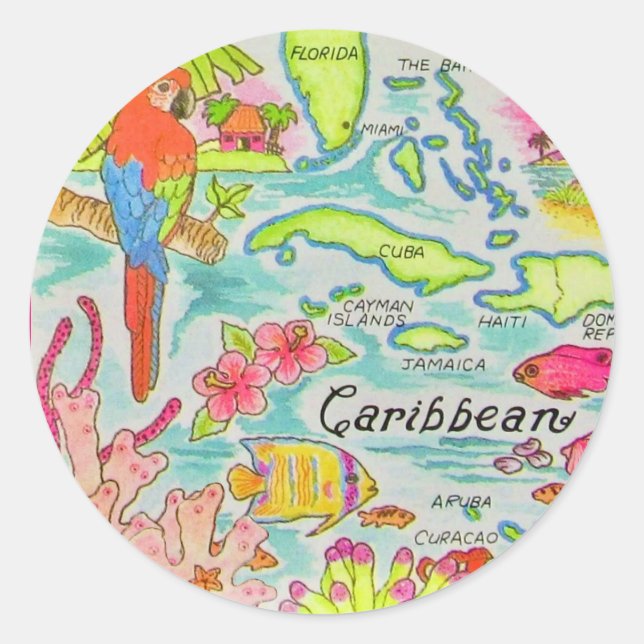 Caribbean Island Map Postcard Classic Round Sticker (Front)