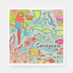 Caribbean Island Map Postcard Napkin