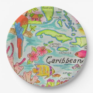 Caribbean Island Map Postcard Paper Plate