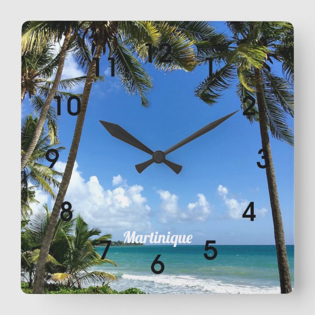 Caribbean Island, Martinique (labelled) Square Wall Clock (Front)