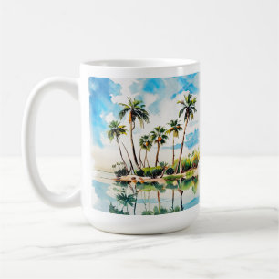 Caribbean Island Paradise Watercolor Palm Trees v2 Coffee Mug