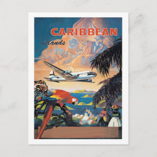 Caribbean islands by aeroplane, vintage airline postcard