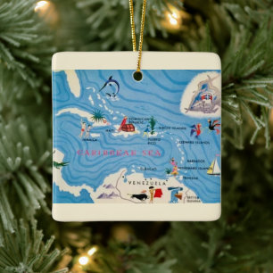 Caribbean Islands Illustrated Map Ceramic Ornament