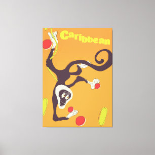 Caribbean Monkey Vintage style travel poster Canvas Print