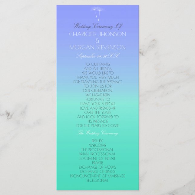 Caribbean Ocean Pastel  Ombre Wedding Program Programme (Front)