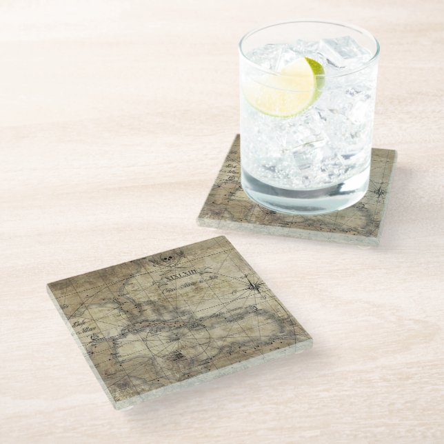 Caribbean - old map glass coaster (Angled)