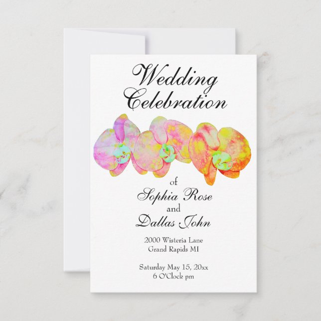 Caribbean orchids, tropical watercolor flowers invitation (Front)