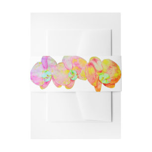 Caribbean orchids, tropical watercolor flowers invitation belly band