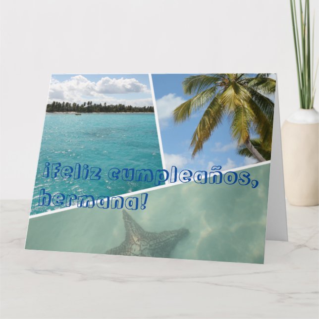 Caribbean Photo Collage Feliz Cumpleanos Hermana Card (Front)