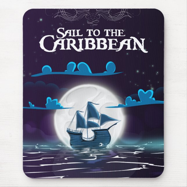 Caribbean Pirate Cartoon Travel print. Mouse Pad (Front)
