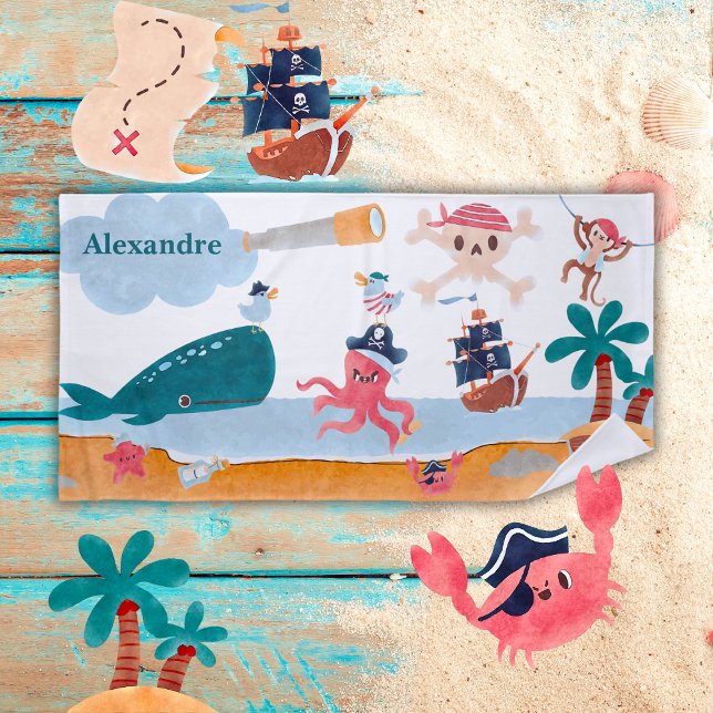 Caribbean Pirates Island Ocean Whale Boys Beach Towel (Creator Uploaded)