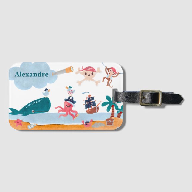 Caribbean Pirates Island Ocean Whale Boys Luggage Tag (Front Horizontal)