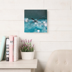 Caribbean Pool Bokeh Glam 1 Square Wall Clock