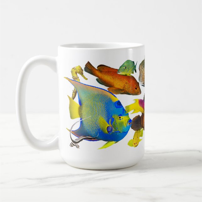 Caribbean Reef Fish menagerie in colorful detail. Coffee Mug (Left)