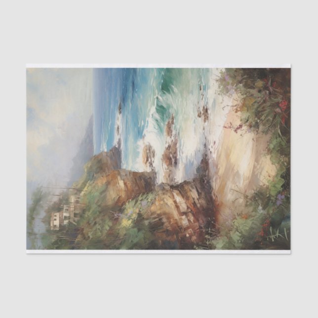 Caribbean Rustic Ocean Coastal Painting Decoupage  Tissue Paper (Front)