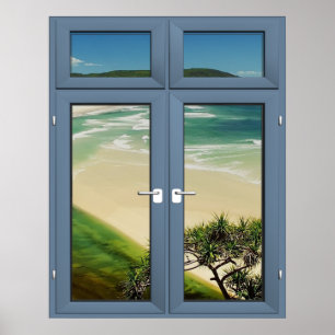 Caribbean Sandy Beach Window Scenery - Illusion Poster