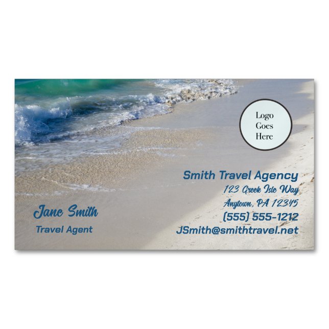 Caribbean Sea Beach Scene Logo Magnetic Business Card (Front)