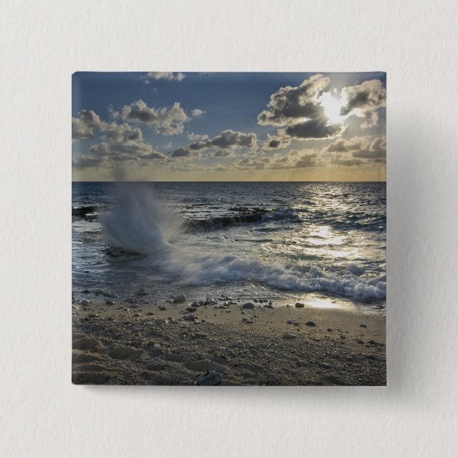 Caribbean Sea, Cayman Islands.  Crashing waves 15 Cm Square Badge (Front)
