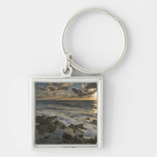 Caribbean Sea, Cayman Islands.  Crashing waves 2 Key Ring