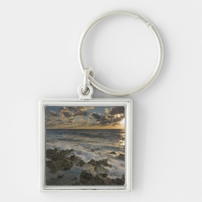 Caribbean Sea, Cayman Islands.  Crashing waves 2 Key Ring (Front)