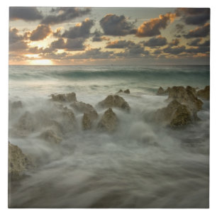 Caribbean Sea, Cayman Islands.  Crashing waves 3 Tile