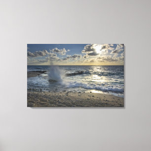 Caribbean Sea, Cayman Islands.  Crashing waves Canvas Print