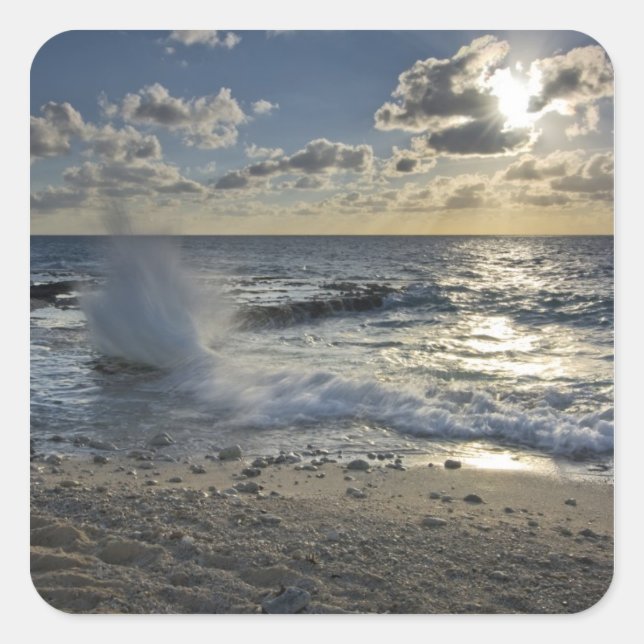 Caribbean Sea, Cayman Islands.  Crashing waves Square Sticker (Front)