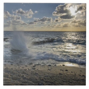 Caribbean Sea, Cayman Islands. Crashing waves Tile