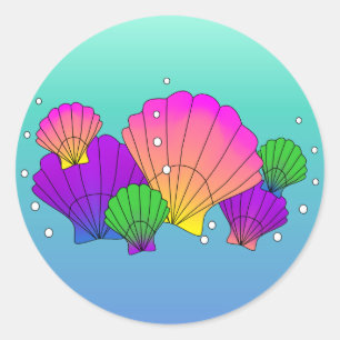 Caribbean Sea Shells and Bubbles Classic Round Sticker