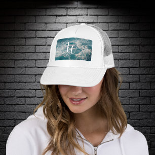 Caribbean Seascape Blue White Wave Crests Monogram Trucker Hat