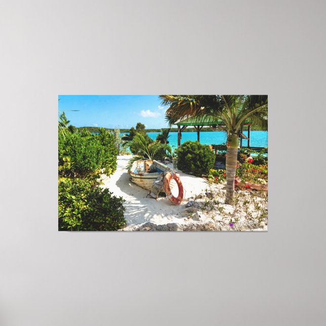 Caribbean Shipwreck and Ocean Canvas Print (Front)