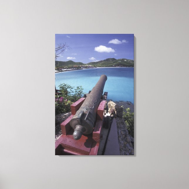 CARIBBEAN, St. Barts, Connon aiming into Bay of Canvas Print (Front)