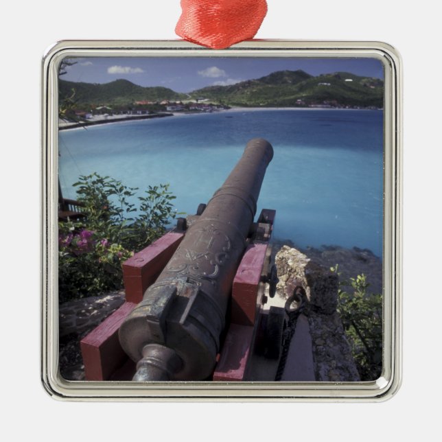 CARIBBEAN, St. Barts, Connon aiming into Bay of Metal Tree Decoration (Front)