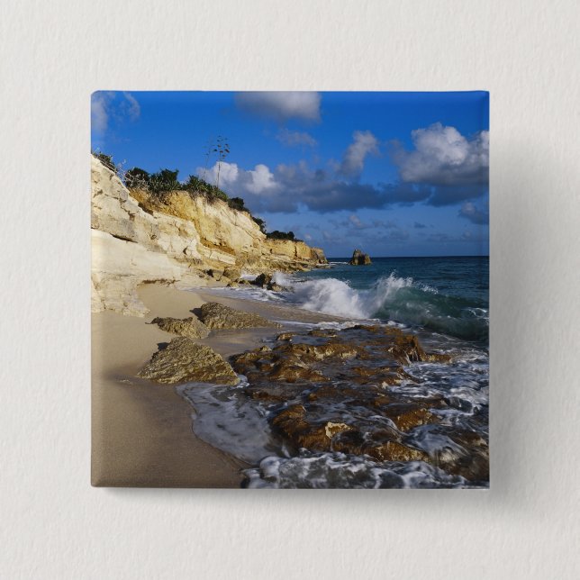 Caribbean, St. Martin, Cliffs at Cupecoy beach 15 Cm Square Badge (Front)