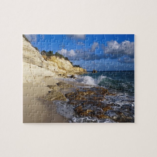 Caribbean, St. Martin, Cliffs at Cupecoy beach Jigsaw Puzzle (Horizontal)