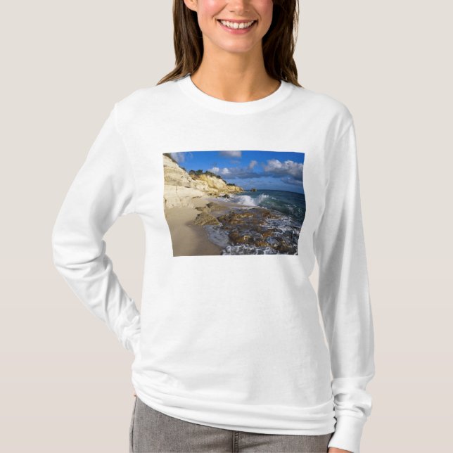 Caribbean, St. Martin, Cliffs at Cupecoy beach T-Shirt (Front)