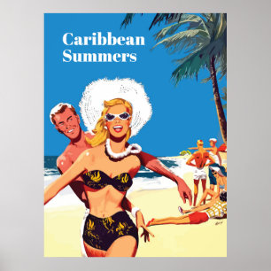 Caribbean Summer, Funny Vintage Travel  Poster