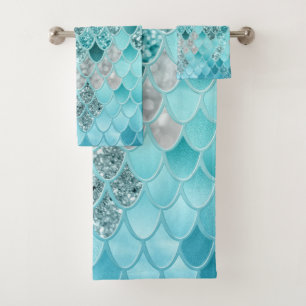 Caribbean Summer Mermaid Scales 1 Bath Towel Set