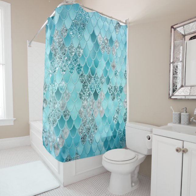 Caribbean Summer Mermaid Scales 1 Shower Curtain (In Situ)