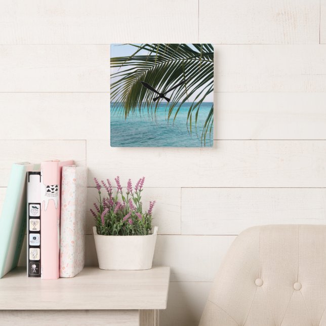 Caribbean Sunrise Ocean Palm 1 Square Wall Clock (Reading Room)