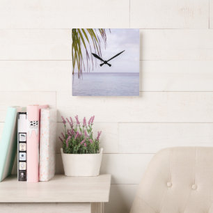 Caribbean Sunset Ocean Palm 5 Square Wall Clock